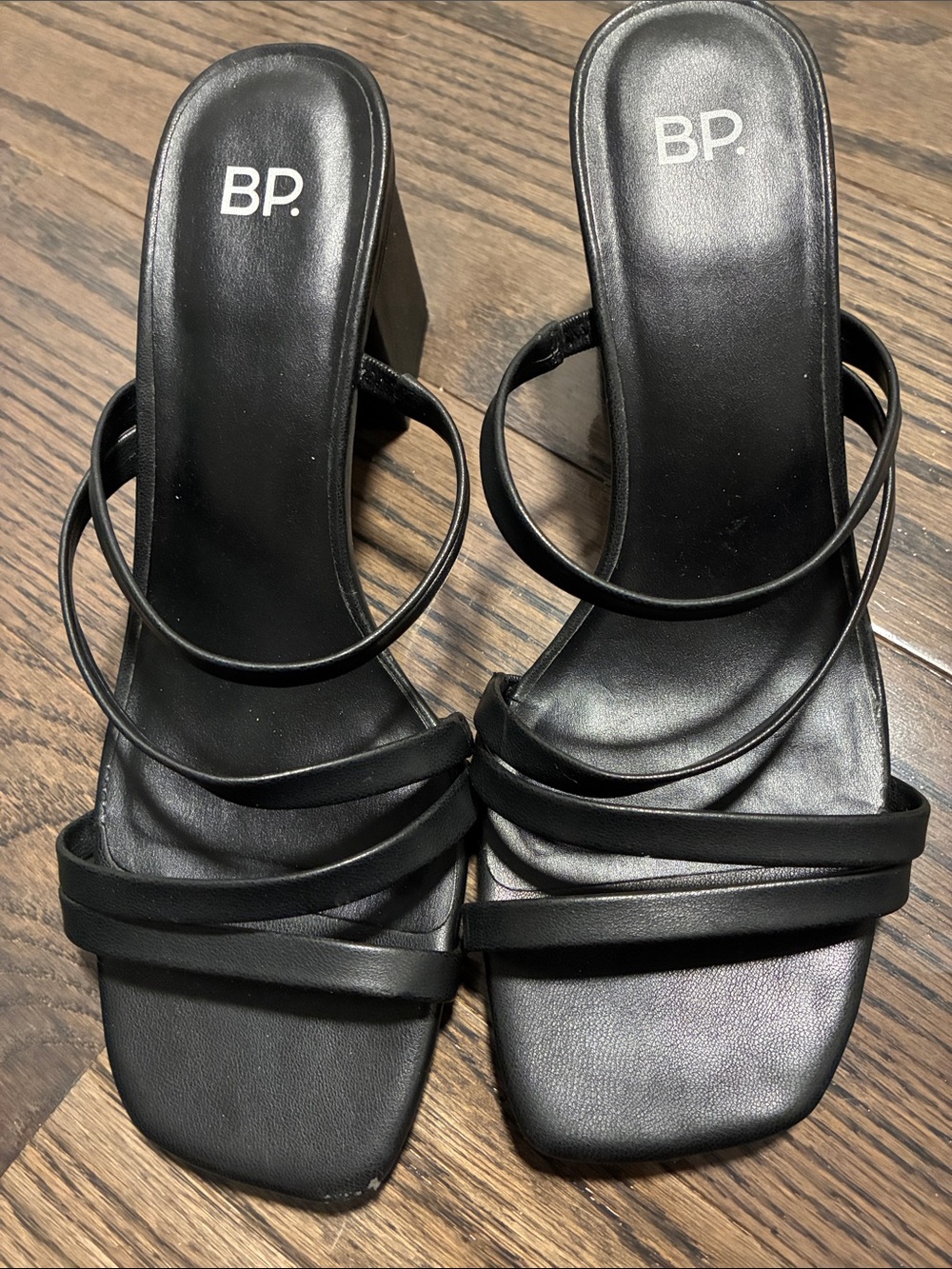 BP Black Multi-Strap Square Toe Block Heeled shoes